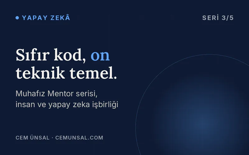 Kod Yazmayı Bilmeyen Bir İnsan ve Bir AI Nasıl Birlikte Çalıştı? · Bir AI ile Mentor Bot İnşa Etmenin Yol Haritası · Sıfır kod, on teknik temel.