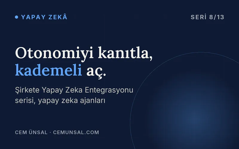 Yapay Zeka Ajanlarını Kim Kurar? Ekip, Otonomi ve Gerçekçi Hedef · Otonomiyi kanıtla, kademeli aç.